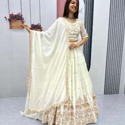 LADY SHOPI Embroidered Thread Work Ready To Wear Lehenga & Unstitched Blouse With Dupatta-picture-20