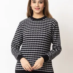 LEZA Women Striped Pullover with Embroidered Detail-picture-18