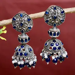 FASHION EMPIRE Women Silver-Plated Silver Kundan Earrings-picture-19