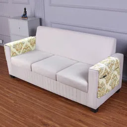 HOKIPO Beige & White Printed Polyester 2 Piece Sofa Cover With Arms image 4