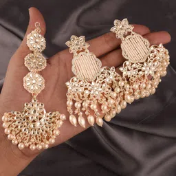 Anouk Rose Gold-Plated Kundan-Studded & Beaded Jewellery Set image 4