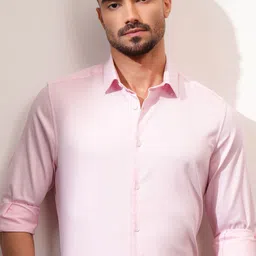 LOCOMOTIVE Men Cutaway Collar Solid Cotton Slim Fit Casual Shirt-picture-30