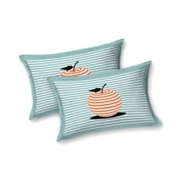 JAIPUR FABRIC Teal & White Striped Cotton 254 TC King Bedsheet Set 2.74m x 2.28m image 3