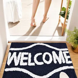 Kuber Industries 4Pcs Blue Printed Rectangle Anti Skid Doormats image 3