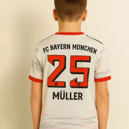 dostitch Boys Bayern Munich Away Kit Muller Football White T-Shirt-image-7