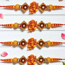 ADIVA Set Of 4 Beaded Rakhis With Roli Chawal & Greetings Card-picture-47