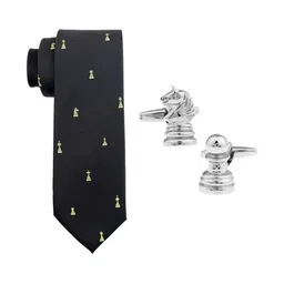 The Tie Hub Men Chess Necktie with Silver Cufflinks Formal Gift Set image 3