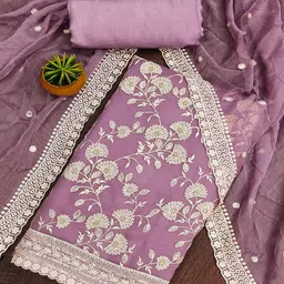 Peachmode Embroidered Silk Chiffon Unstitched Dress Material-picture-39
