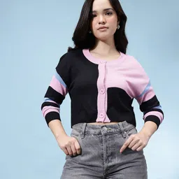 glitchez Colorblocked Oversized Crop Cardigan image 4