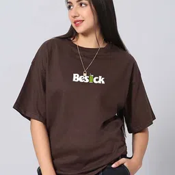 Besick Graphic Printed Round Neck Drop Shoulder Sleeves Cotton Oversized T-shirt-image-80