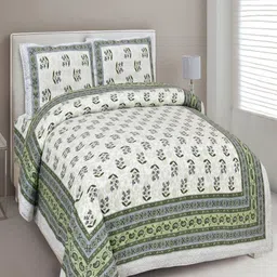 Myntra Elegant Homes Green Floral Printed 180 TC Cotton King Bedsheet Set 2.74 m x 2.54 m-picture-19