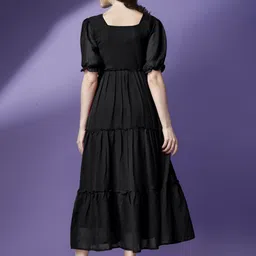 Jash Creation Square Neck Puff Sleeves Georgette Tiered Fit & Flare Maxi Dress image 2