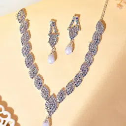 VOJ Silver-Plated CZ Stone Studded Jewellery Set-image-71