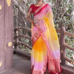 KALINI Tie and Dye Zari Organza Saree-image-6