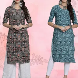 Ethnic basket Women Pack Of 2 Multicoloured Crepe Kurtas-picture-33