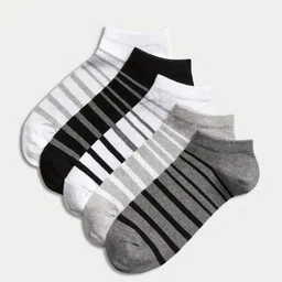 Marks & Spencer Men Pack Of 5 Striped Ankle-Length Socks image 1