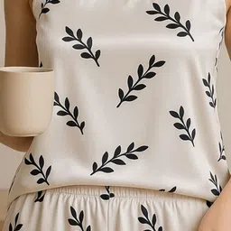 Untamed Clothing White Leaf Printed Shoulder Strap Night Suits image 3