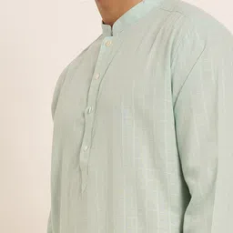 indus route by Pantaloons Striped Mandarin Collar Cotton Dobby Pathani Kurta image 3