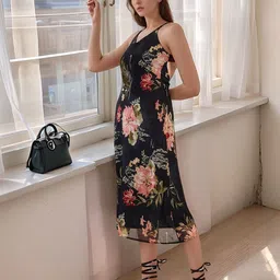 ZYNG Floral Print Georgette A-Line Midi Dress image 3