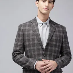 Park Avenue Notched Lapel Checked Single-Breasted Formal Blazer-picture-16