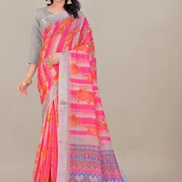 PAYAL CREATION Floral Printed Bandhani Saree With Blouse Piece image 3