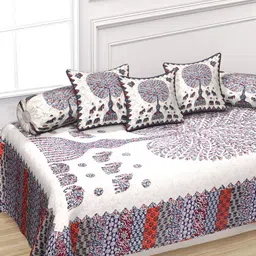 Texstylers Blue & Red 6 Pieces Floral Printed Cotton Diwan Set-picture-11