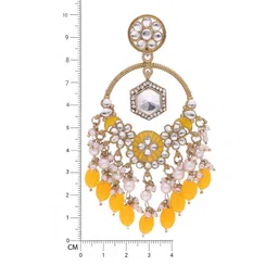 Brado Jewellery Gold-Plated Kundan Studded And Beaded Contemporary Drop Earrings image 4