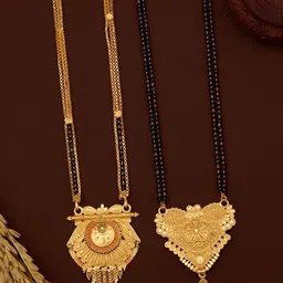 Bhanu diam Gold-Plated & Black Brass Mangalsutra image 1