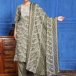 Meena Bazaar Floral Printed Kurta With Trousers & Dupatta-picture-26