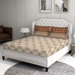 BOMBAY DYEING Beige & Maroon Floral 100 TC Queen Bedsheet with 2 Pillow Covers-image-34