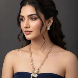 SHONA'S STYLE Brass-Plated Stone-Studded Jewellery Set-image-98