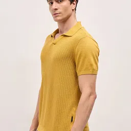 THE BEAR HOUSE Men Slim Fit Self Design Polo Collar Cotton T-shirt image 2