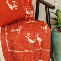 Crown of Poppies Rust Pack Of 2 Square Cushion Cover & Throw Set image 5