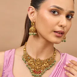 Kushal's Fashion Jewellery Gold-Plated Stone-Studded & Beaded Jewellery Set-picture-57
