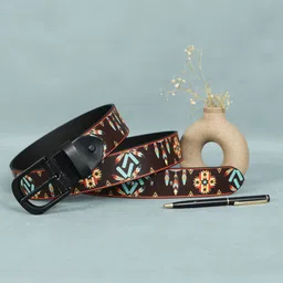 Celtic Unisex Black Printed Leather Belt with Classic Tang Closure-picture-24