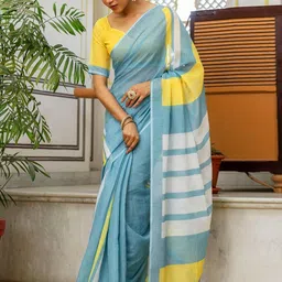 KALINI Striped Linen Blend Saree image 4