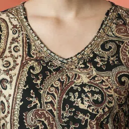 Sangria Paisley Printed V-Neck Beaded Pure Cotton Straight Kurta With Salwar And Dupatta image 5