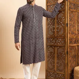 SWAGG INDIA Floral Embroidered Thread Work Mandarin Collar Straight Kurta-picture-34