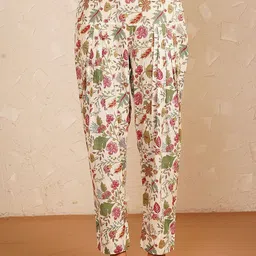 JAYPORE Women Floral Printed Loose Fit Trousers-picture-24