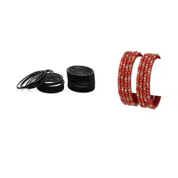 Somil Classic Combo Glass Bangles | Simple Chudi Set For Women & Girls | Daily Use & Special Occasions, Combo Of 2 Set, Black, Radium-picture-49