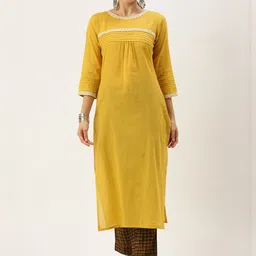 KALINI Women Checked Solid Cotton Kurta with Palazzos-image-37
