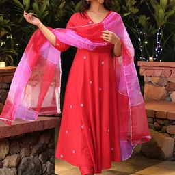 KALINI Women Floral Embroidered Regular Thread Work Kurta with Trousers & With Dupatta-picture-35