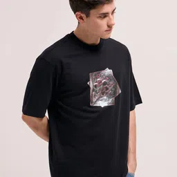 THE BEAR HOUSE Men Graphic Printed Round Neck Cotton Oversized T-shirt image 4