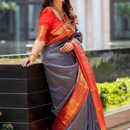 CaniBani Woven Design Zari Silk Blend Handloom Banarasi Saree image 5