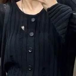 DressBerry Women Ribbed Round Neck Long Sleeves Cardigan image 4