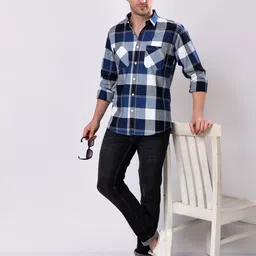 Stylox Men Tartan Checks Checked Spread Collar Long Sleeves Cotton Casual Shirt image 3