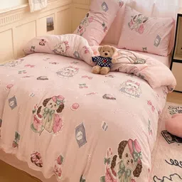 JC HOME Pink & Blue 4 Pieces Self Design Single Bedding Set image 2