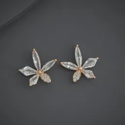 Kushal's Fashion Jewellery Rose Gold-Plated Geometric Zircon Studded Studs-image-68