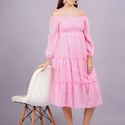 OH MI DIOS Floral Print Off-Shoulder Georgette Empire Midi Dress image 3