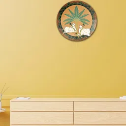 THE QUIRKY HOME Brown & White Two Cows Under Palm Tree Printed Ceramic Wall Decor-image-62